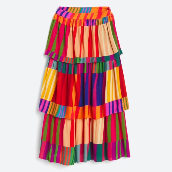 Farm Rio Sunset Stripes Tiered Midi Skirt - Picture 4 of 5